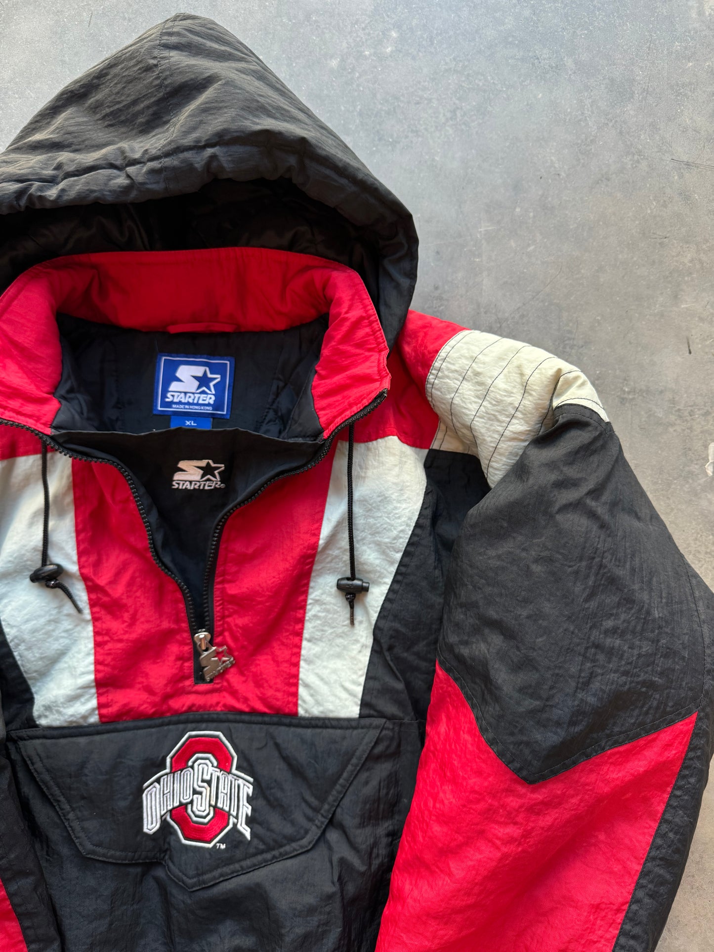 90’s Ohio State Buckeyes Vintage Black Half Zip Starter Pullover College Puffer Jacket (XL)