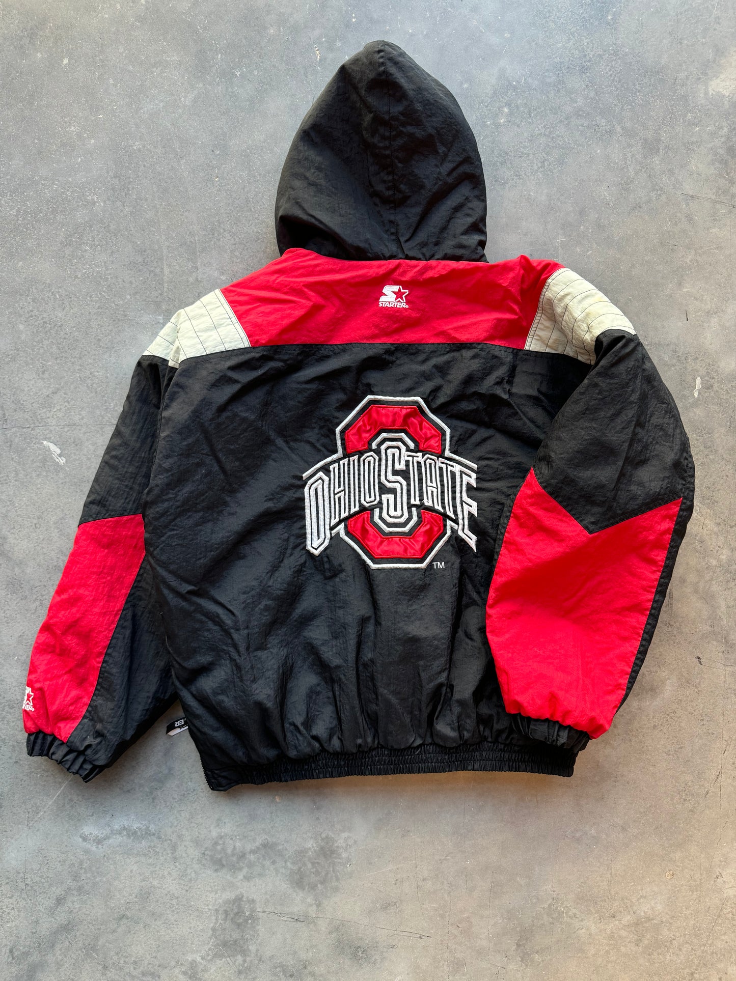 90’s Ohio State Buckeyes Vintage Black Half Zip Starter Pullover College Puffer Jacket (XL)