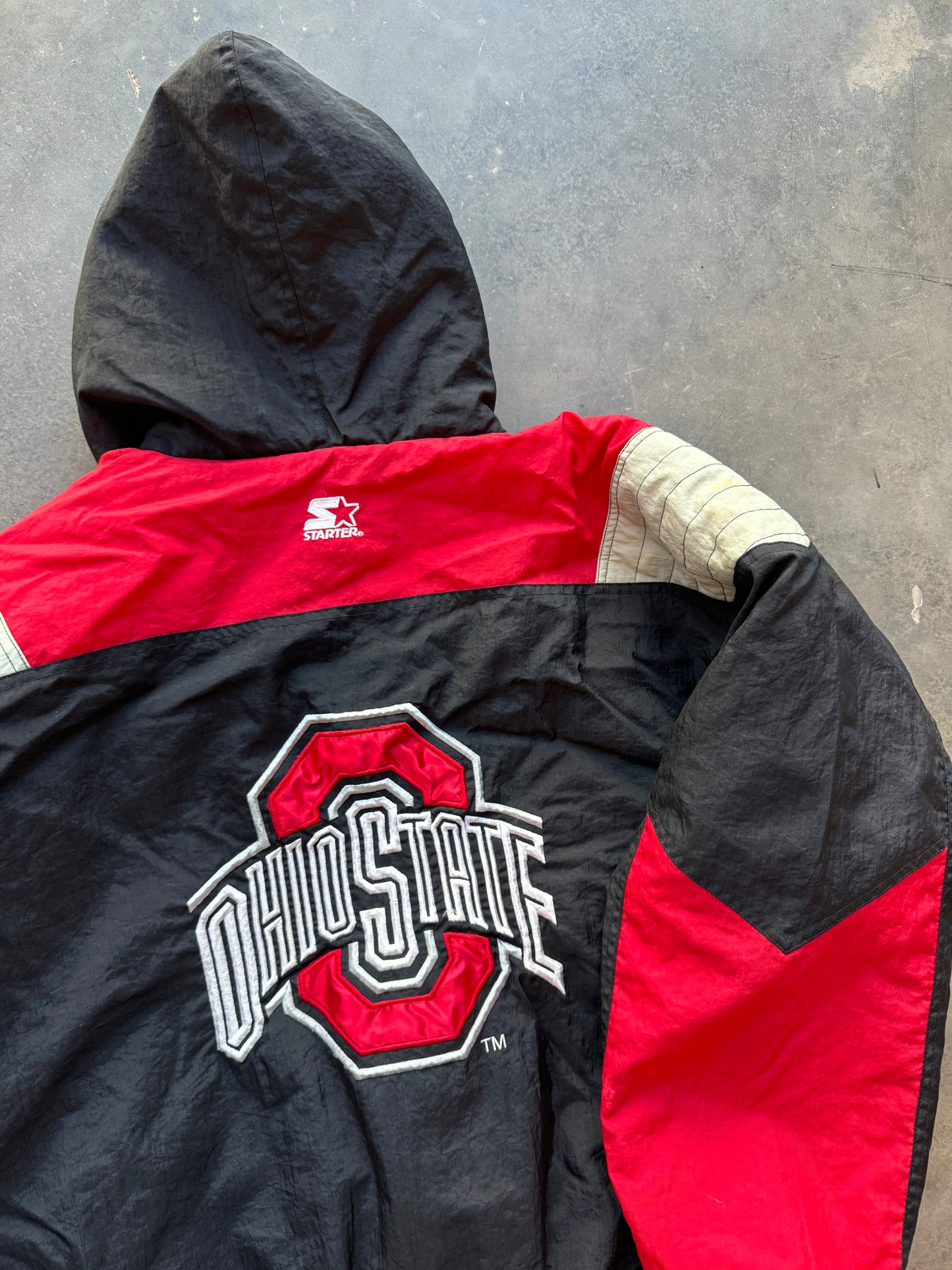 90’s Ohio State Buckeyes Vintage Black Half Zip Starter Pullover College Puffer Jacket (XL)