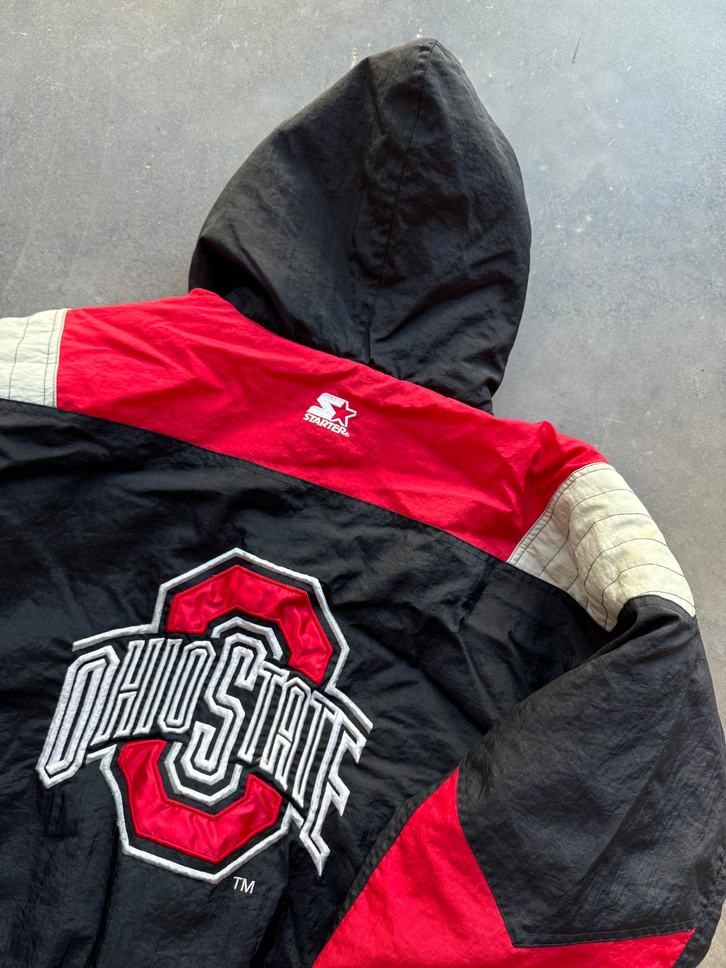 90’s Ohio State Buckeyes Vintage Black Half Zip Starter Pullover College Puffer Jacket (XL)