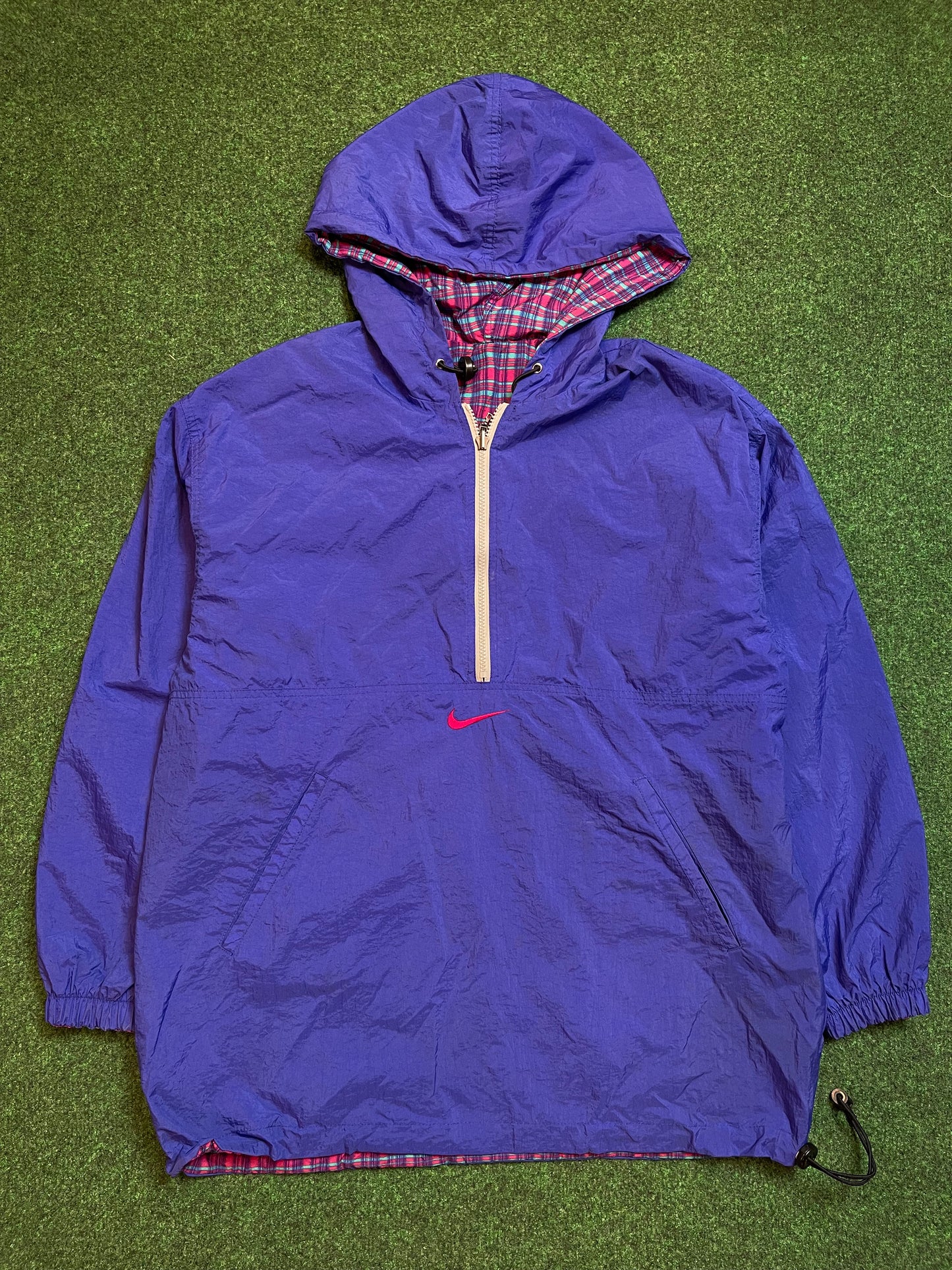 90’s Nike Reversible Plaid Anorak Half Zip Pullover Windbreaker Jacket (Large)