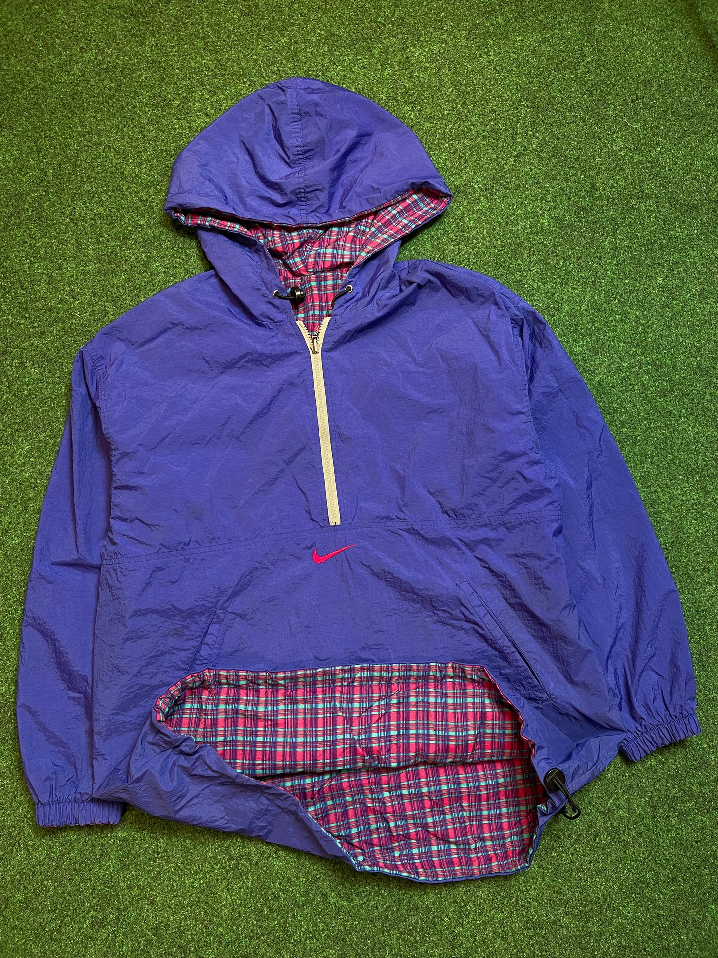 90’s Nike Reversible Plaid Anorak Half Zip Pullover Windbreaker Jacket (Large)