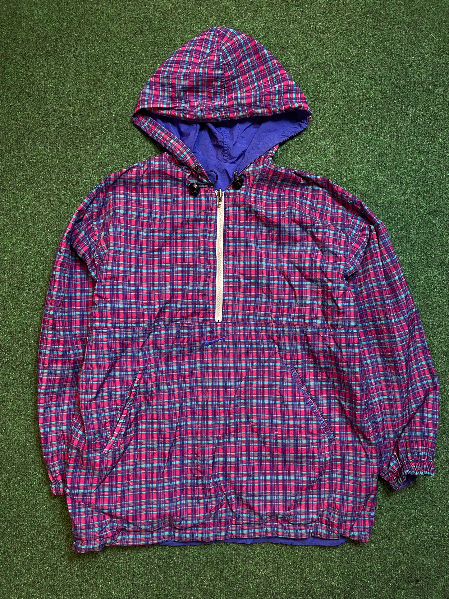 90’s Nike Reversible Plaid Anorak Half Zip Pullover Windbreaker Jacket (Large)