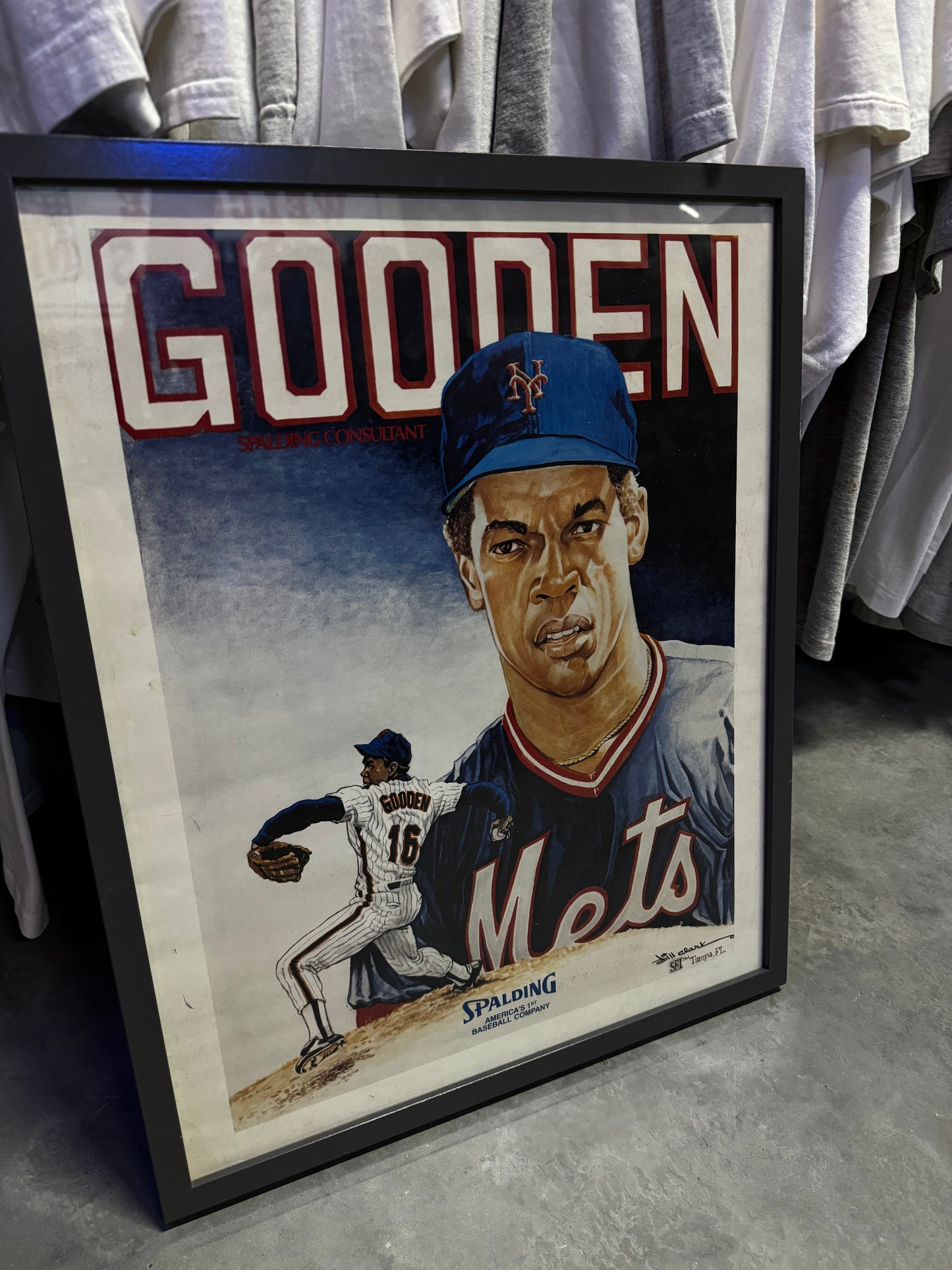 80’s New York Mets Doc Gooden Vintage Spaulding MLB Framed Print (16.5” x 20.5”)