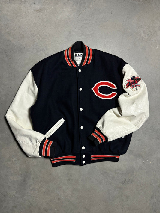 1986 Chicago Bears Vintage DeLong Wool Leather Navy Super Bowl XX Champions NFL Varsity Jacket (Large)