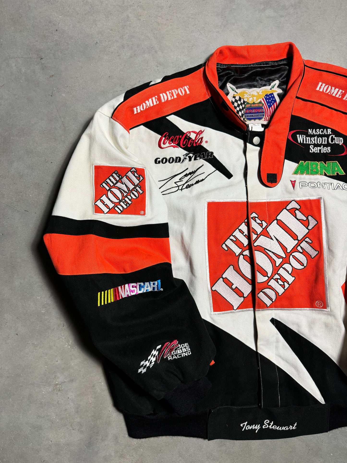 2002 Tony Stewart Home Depot Racing Jeff Hamilton Fully Embroidered NASCAR Winston Cup Series Jacket (XL)