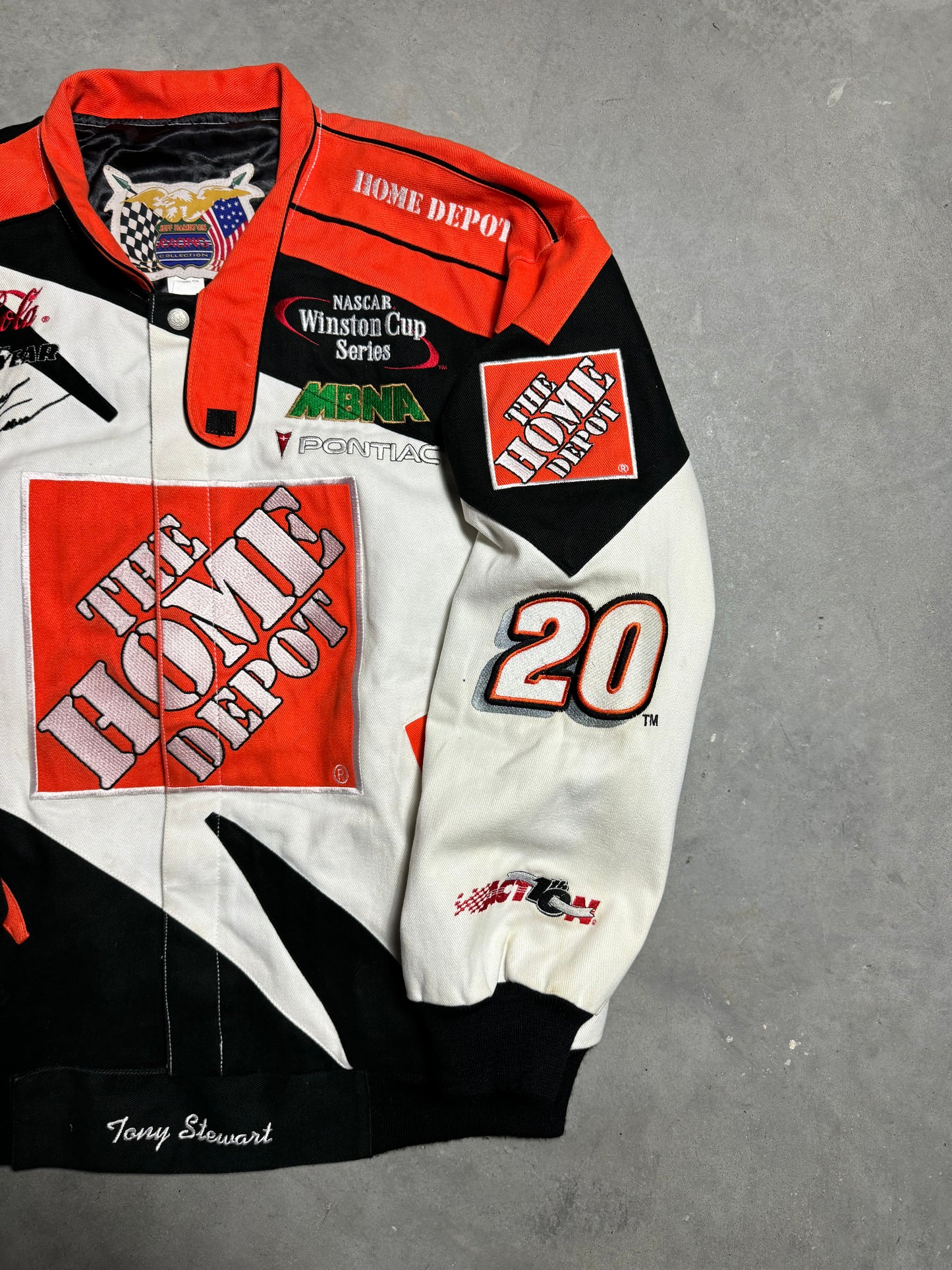 2002 Tony Stewart Home Depot Racing Jeff Hamilton Fully Embroidered NASCAR Winston Cup Series Jacket (XL)