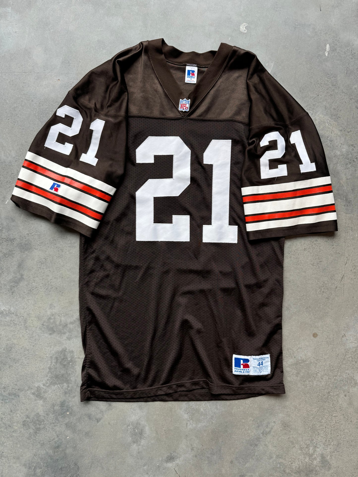 90’s Cleveland Browns Eric Metcalf Vintage Brown Russell Athletic Stitched NFL Authentic Jersey (44/Large)