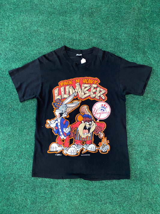 90s Black New York Yankees Looney Tunes MLB Vintage Shirt (XL)