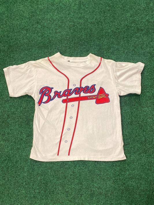 90s White Atlanta Braves Logo Vintage MLB Shirt (Medium)