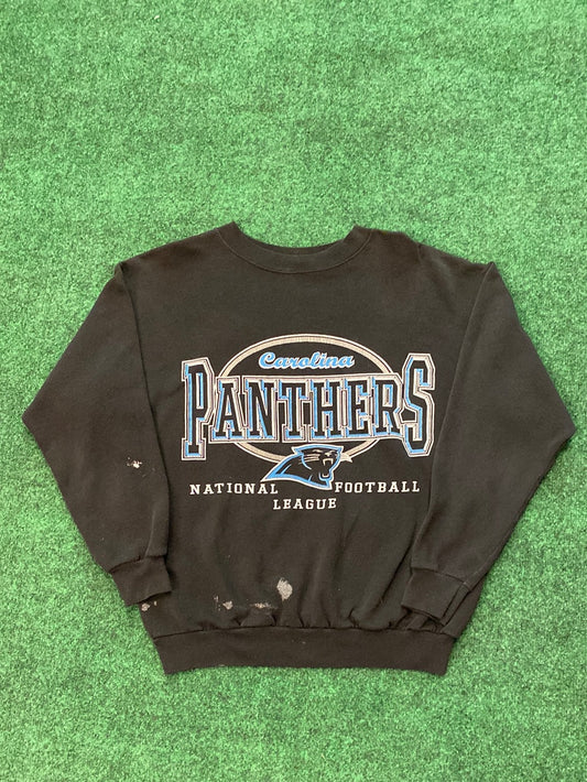 90s Carolina Panthers Black NFL Logo Vintage Crewneck Sweatshirt (Medium)