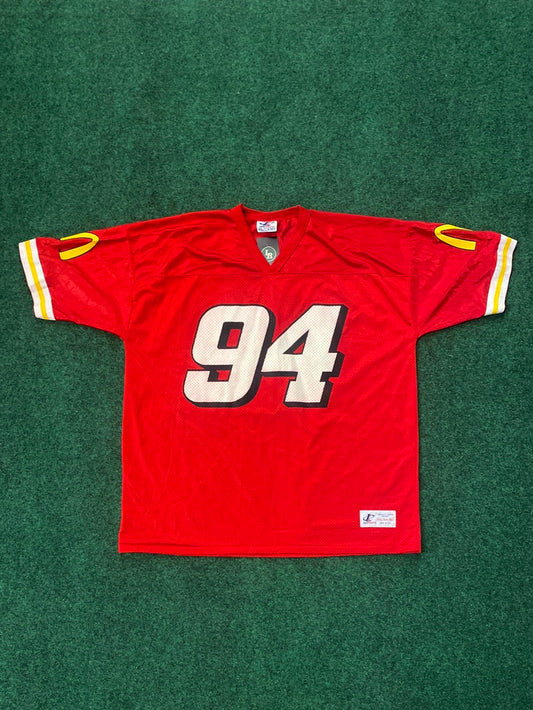 90s Red McDonald’s Bill Elliott NASCAR Vintage Football Jersey (2XL)