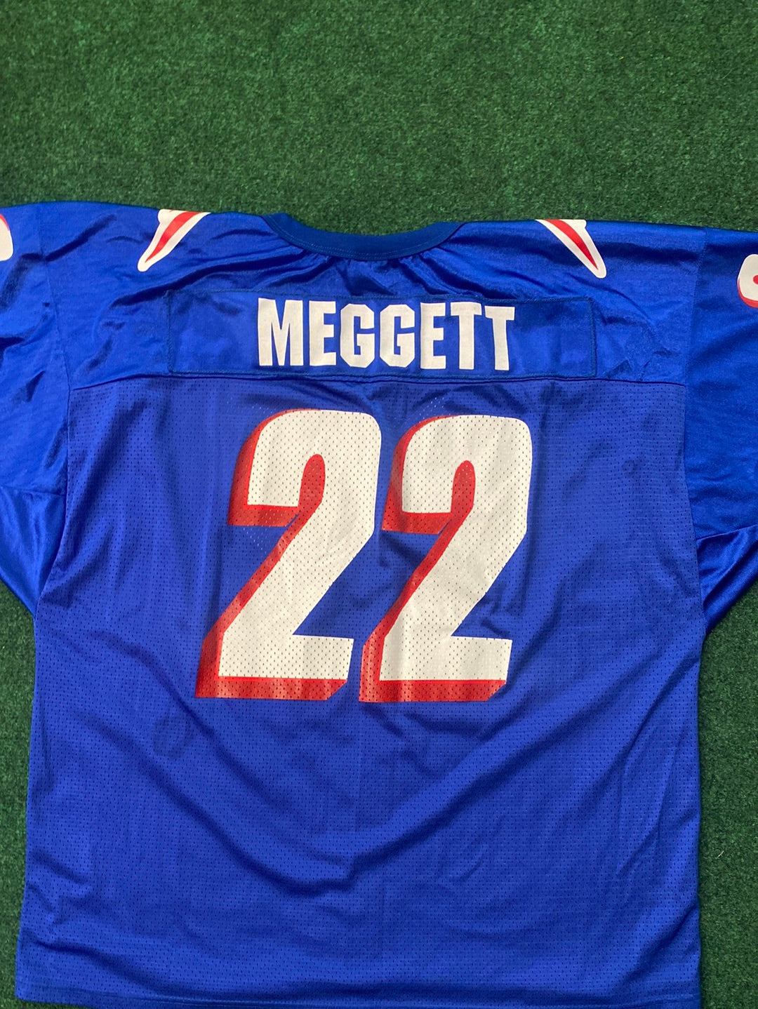 90s Blue New England Patriots Meggett NFL Vintage Football Jersey (2XL)