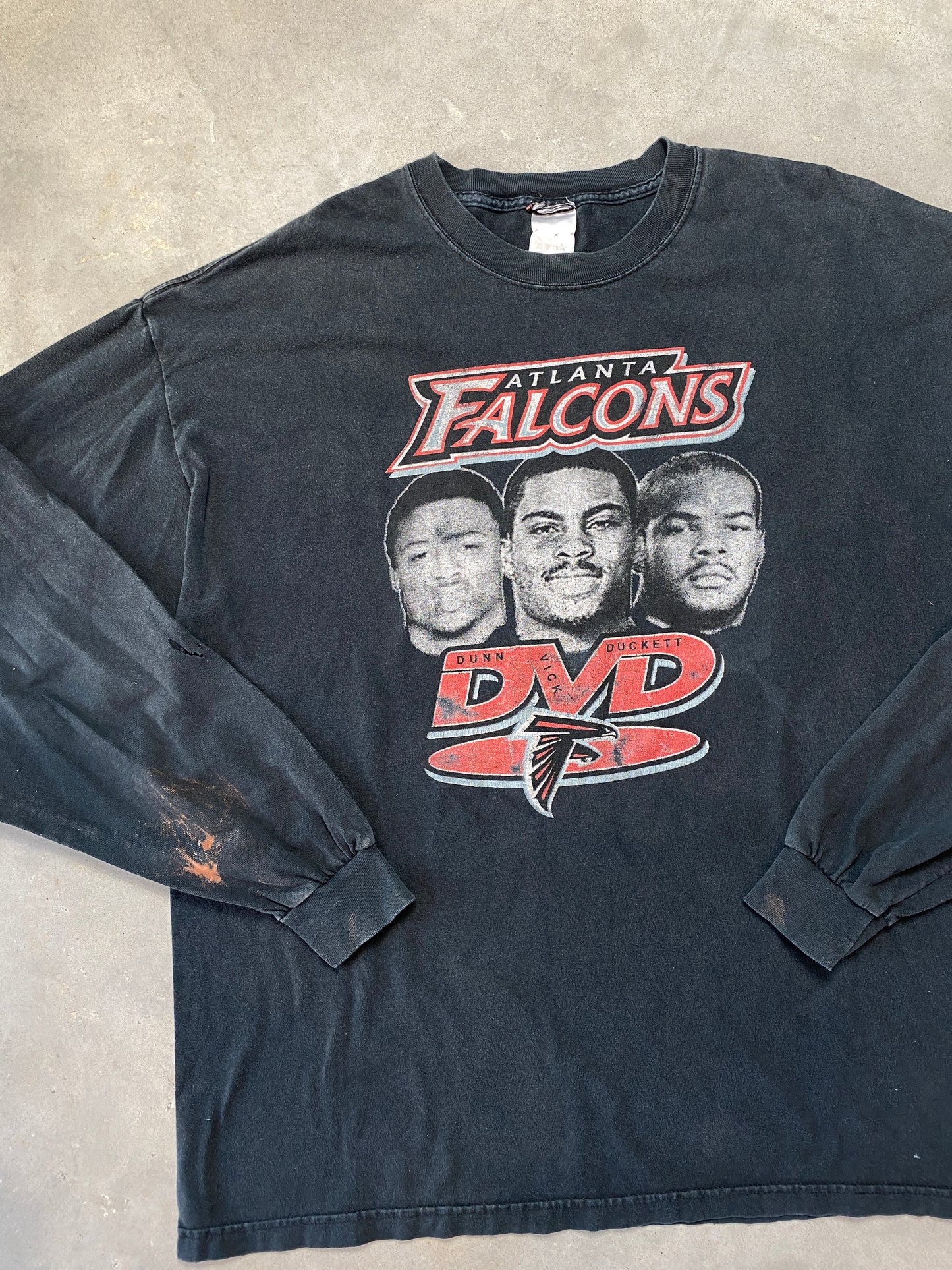 00’s Atlanta Falcons “DVD” Dunn, Vick, Duckett Vintage NFL Longsleeve Tee (XXL)