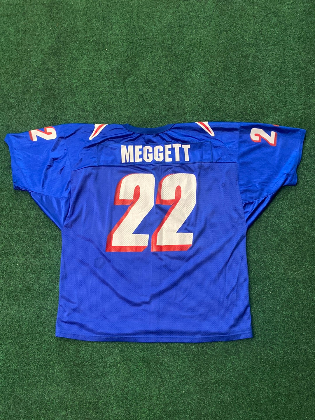 90s Blue New England Patriots Meggett NFL Vintage Football Jersey (2XL)